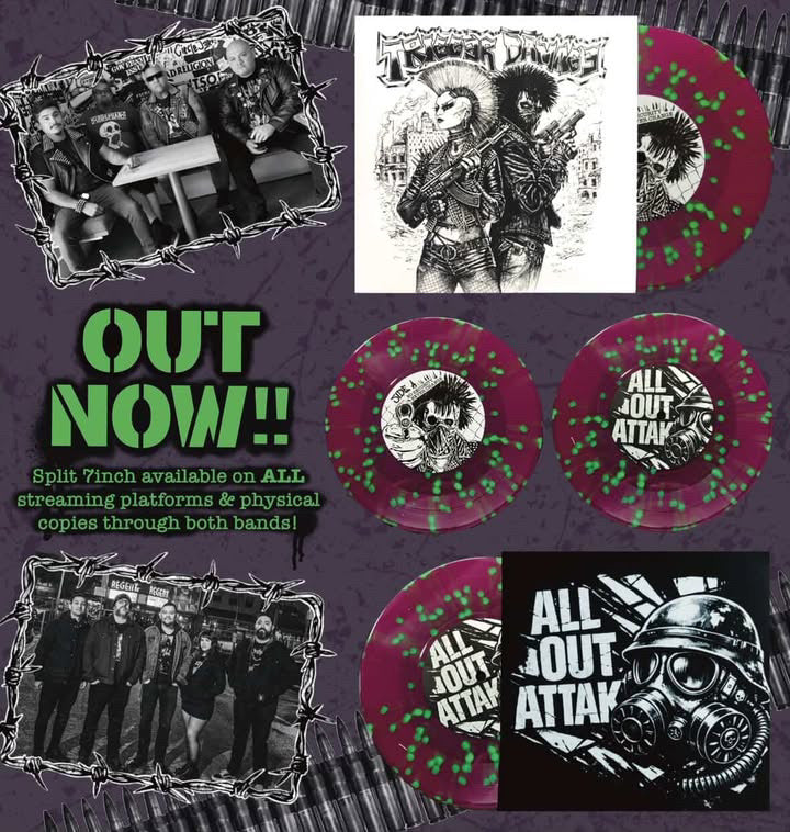 Trigger Damage/All Out Attak - Split EP - Limited Edition, Purple w/Green Spots